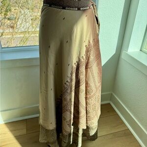 Women's Silk Beige Paisley Wrap Maxi Skirt